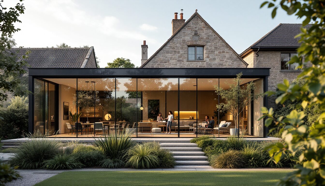 extension moderne sur maison ancienne