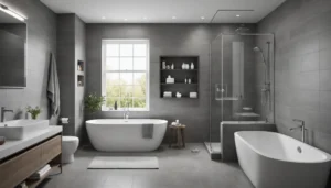 petite salle de bain avec baignoire et douche