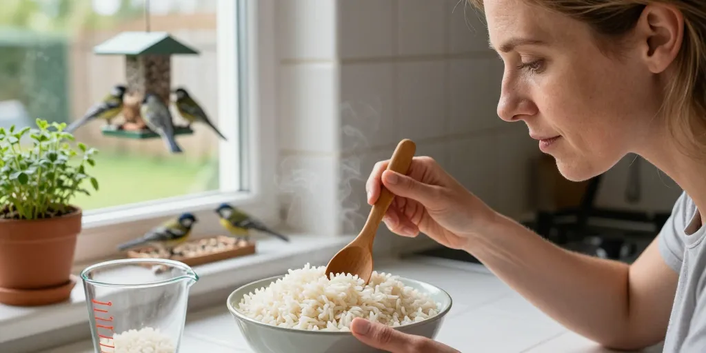 riz cuit pour les oiseaux